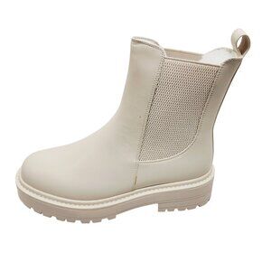 Womens Cream Chelsea Ankle Boots W/ Lug Sole Slip-On Leather Upper Size 9.5